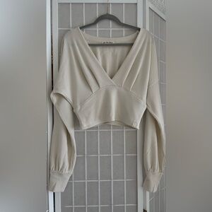 Free People Cream Waffle Knit Top